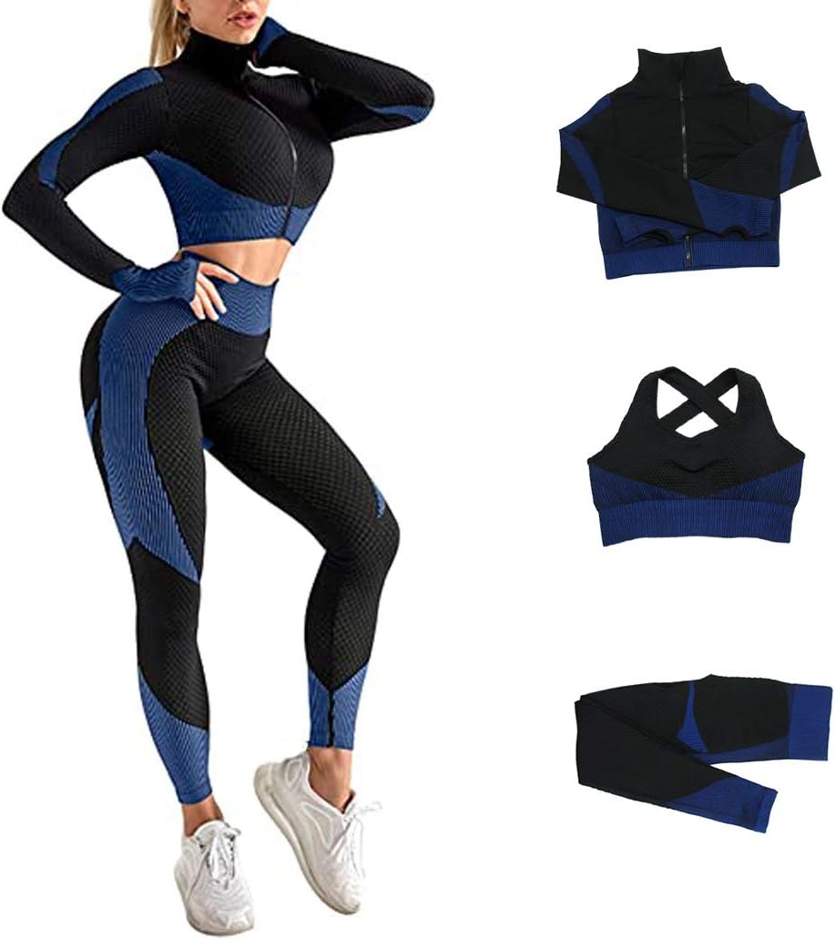 Women’s Seamless Gym Outfit Set – Sports Bra, Leggings & Jacket | Stylish Activewear