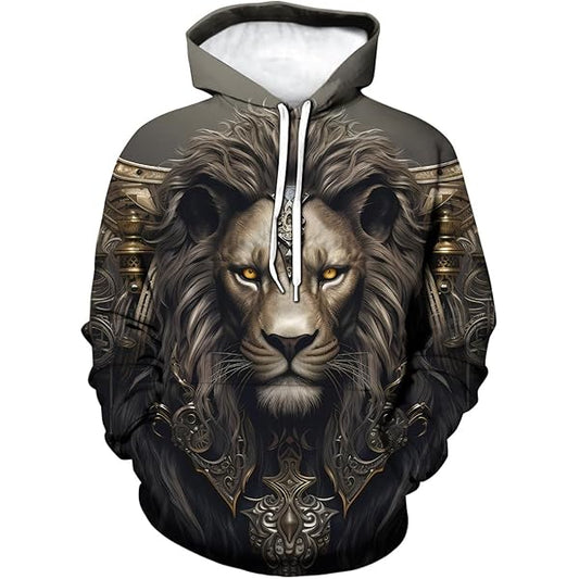 Dark Grey Lion printed in customized Hoodie | TJT Special