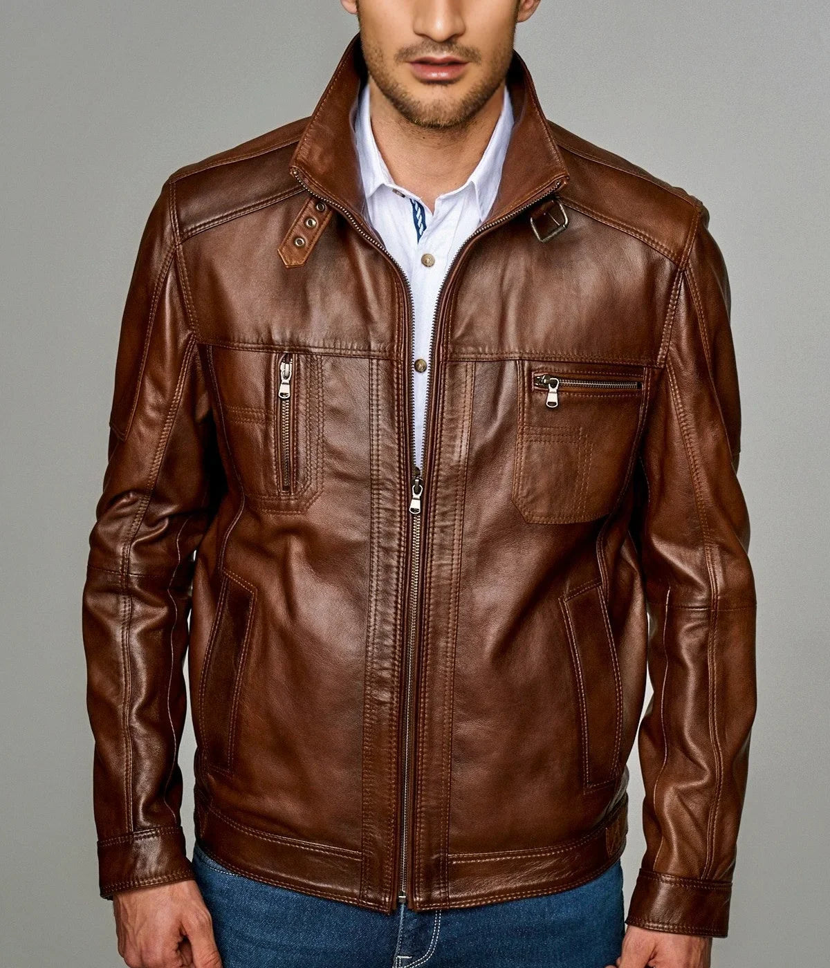 Shop premium men's leather jacket