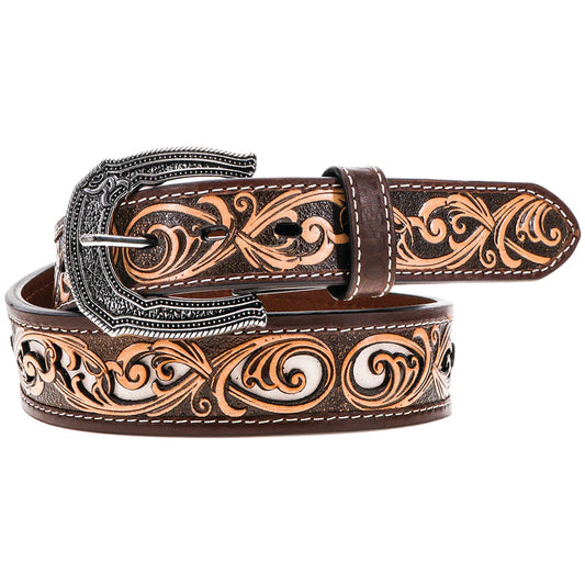 Tuff" Hand Tooled Floral Filigree Natural / Ivory Belt