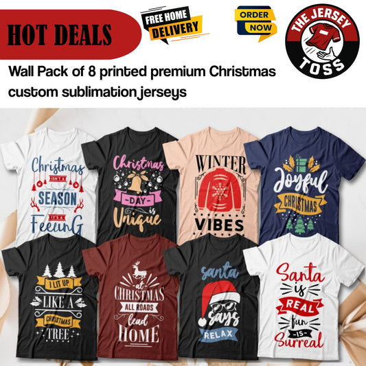 Wall Pack of 8 printed premium christmas custom sublimation jerseys