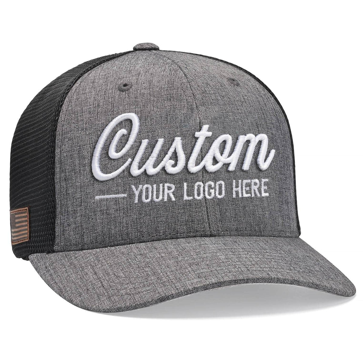 Design your own custom caps with high-quality embroidery, printing, or leather patch options