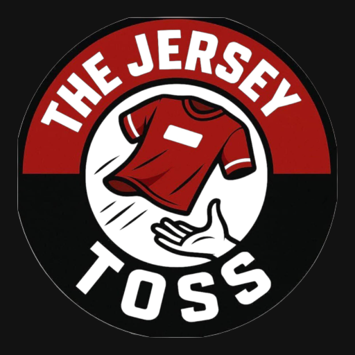 Logo of 'The Jersey Toss' with a red shirt and hand icon.